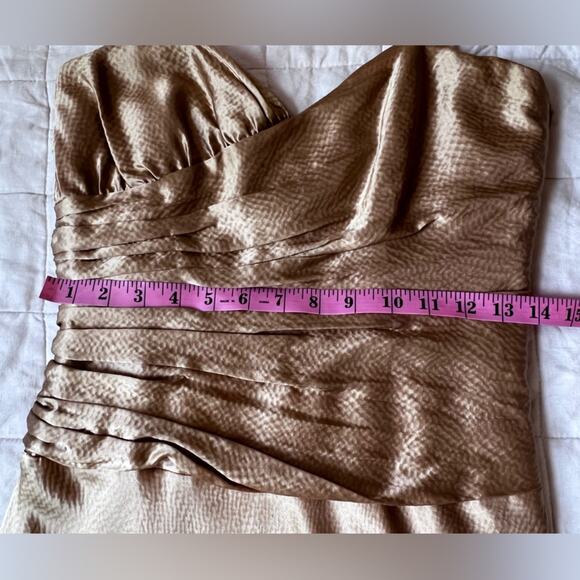 Laundry by Shelli Segal 100% Silk Gold Gathered Drop Waist Formal Maxi Dress- 4 - Picture 13 of 16